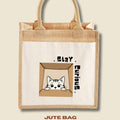 Stay Curious Cat Midi jute bag