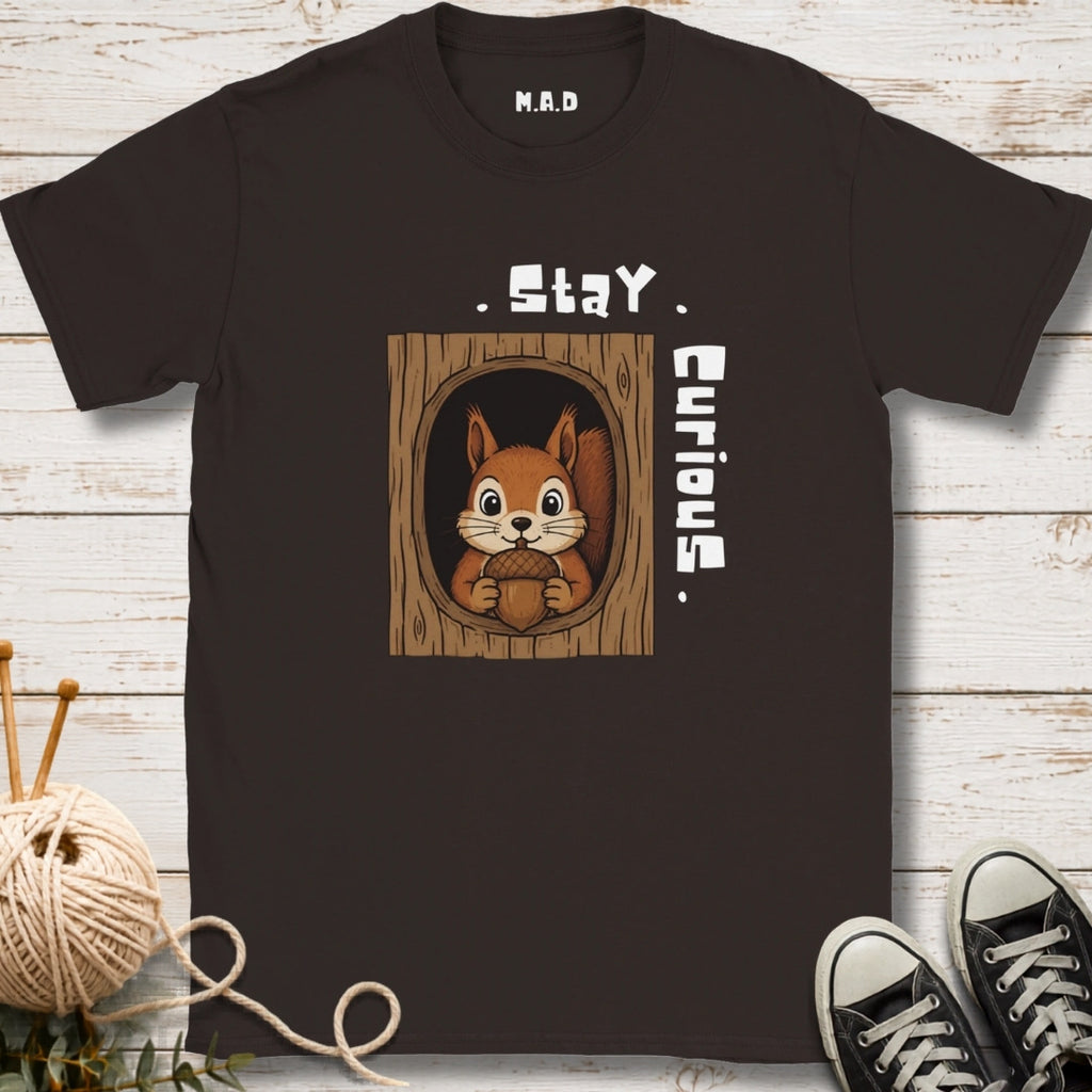 Stay Curious Squirrel Dark T-shirt
