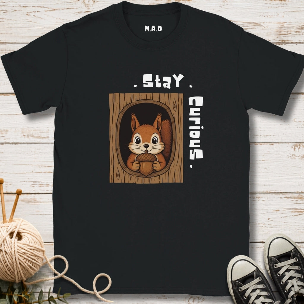 Stay Curious Squirrel Dark T-shirt