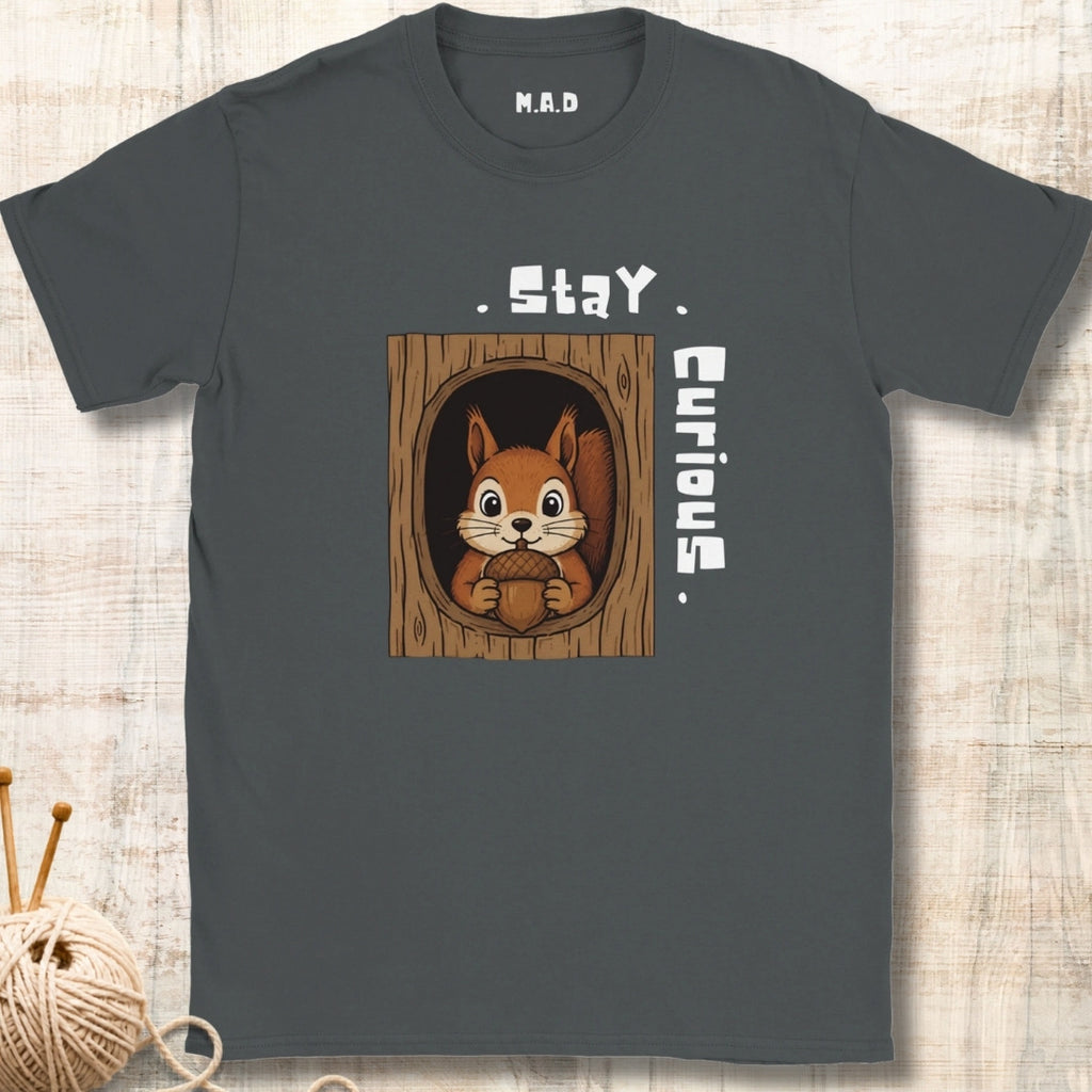 Stay Curious Squirrel Dark T-shirt