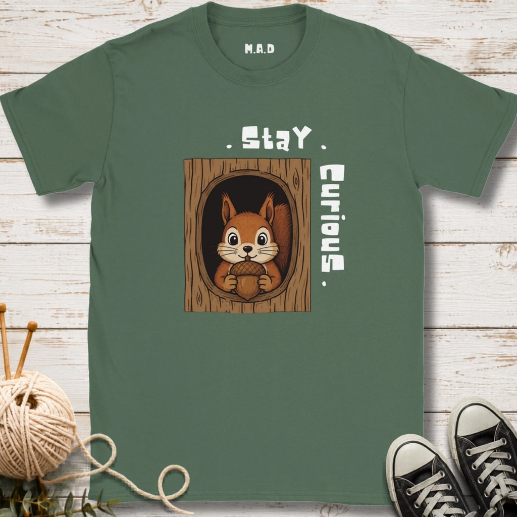 Stay Curious Squirrel Dark T-shirt