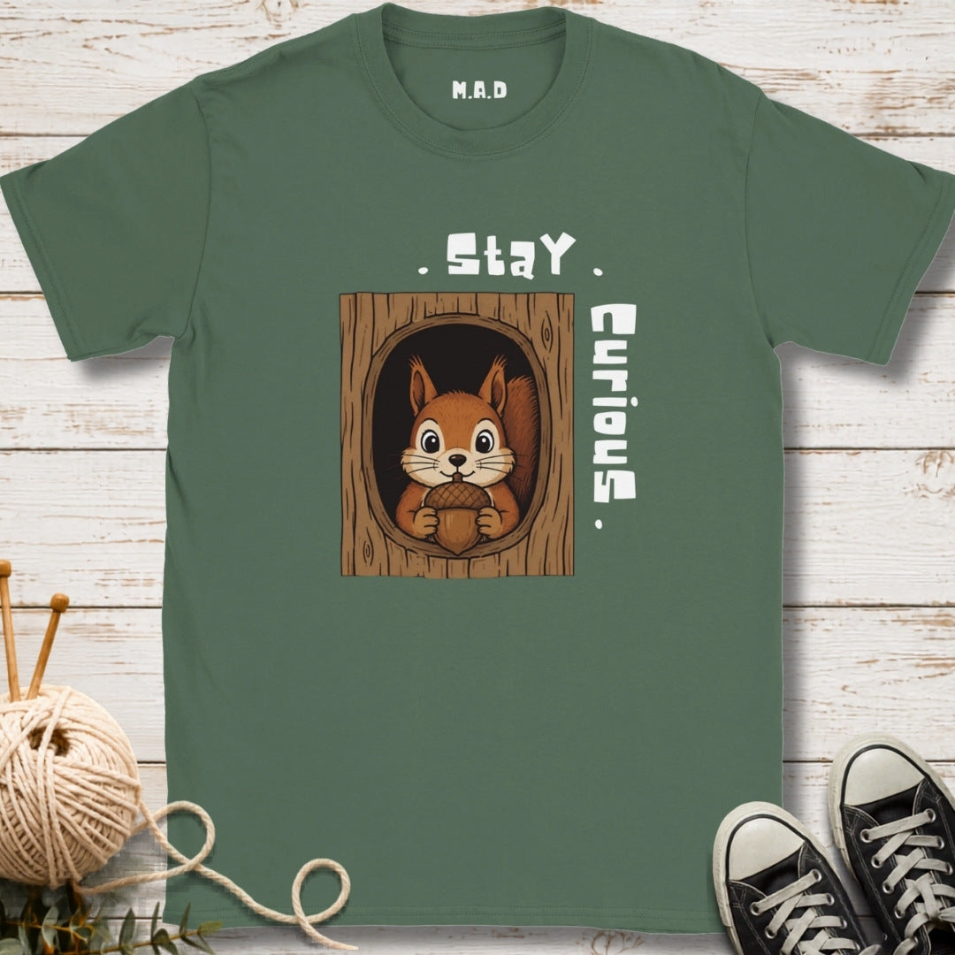 Stay Curious Squirrel Dark T-shirt