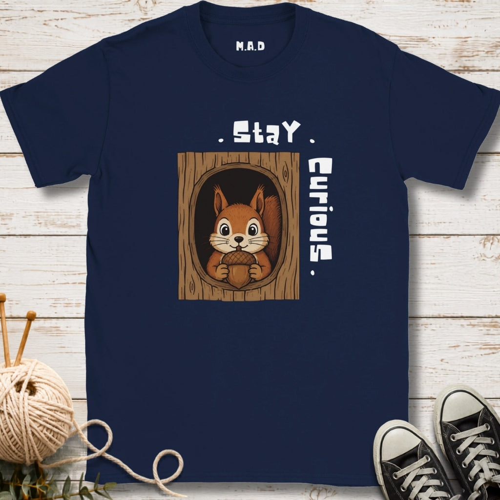 Stay Curious Squirrel Dark T-shirt