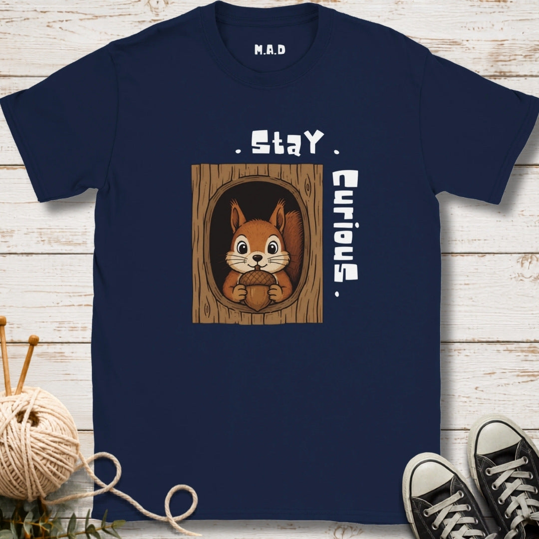 Stay Curious Squirrel Dark T-shirt