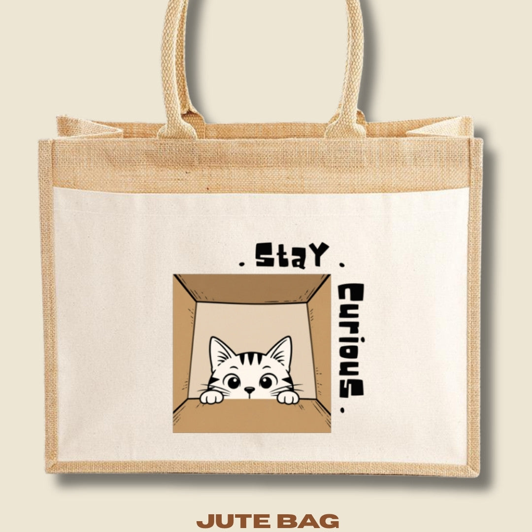 Stay Curious Cat Shopper jute bag