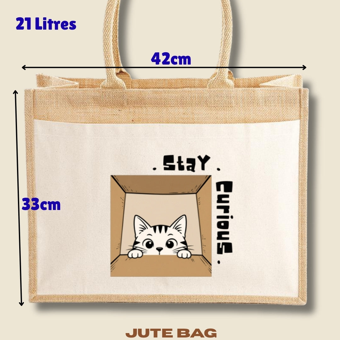 Stay Curious Cat Shopper jute bag