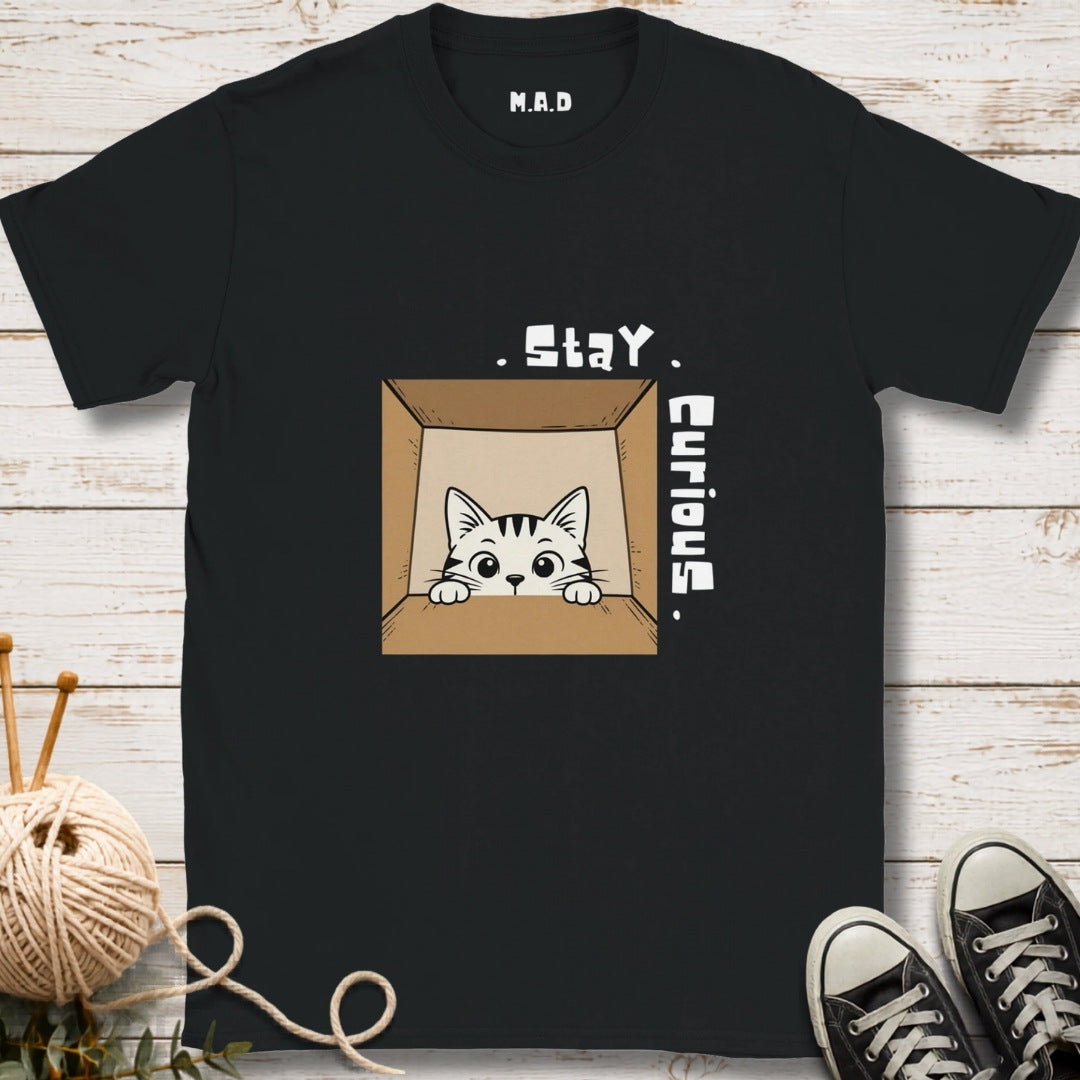 Stay Curious Cat Dark T-shirt