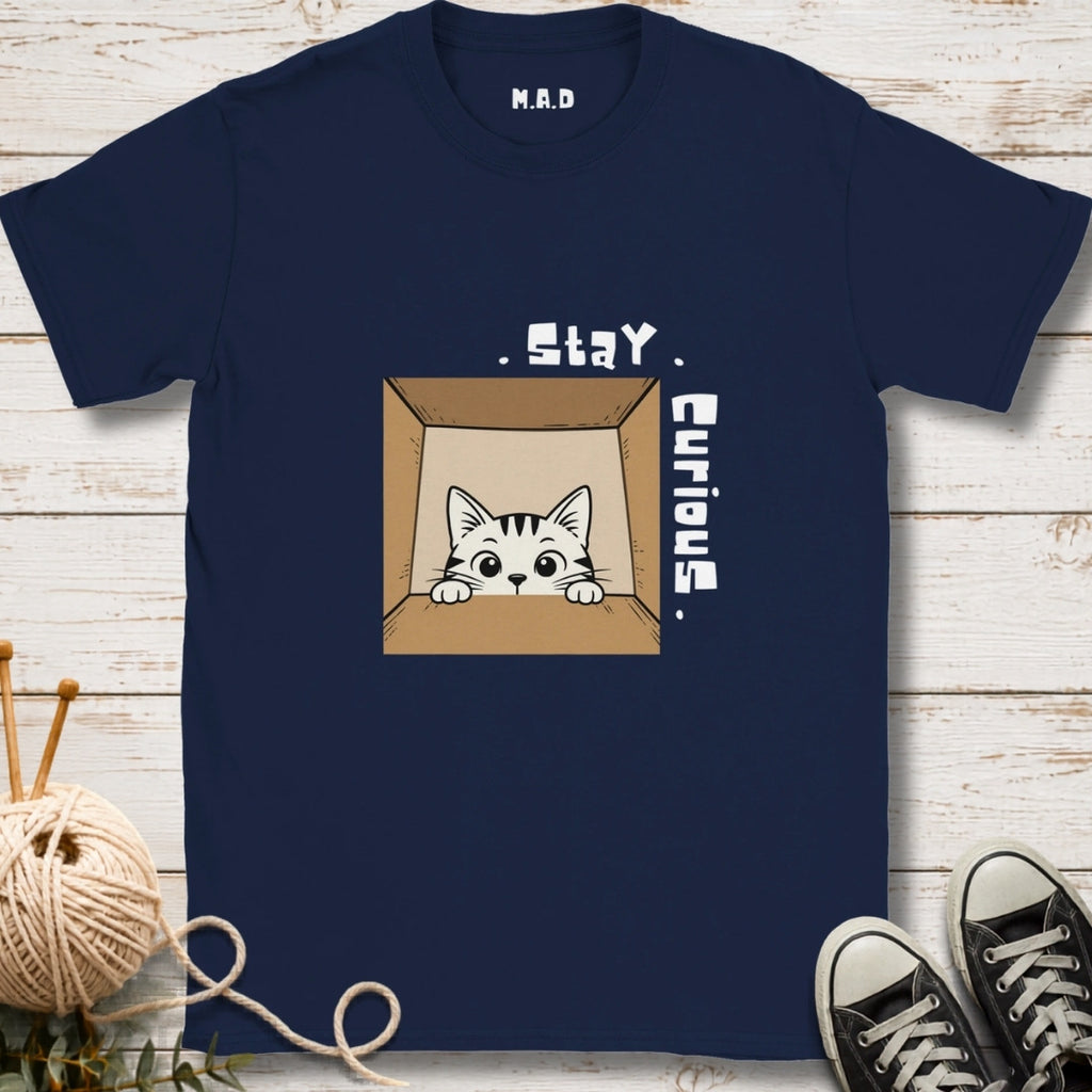 Stay Curious Cat Dark T-shirt