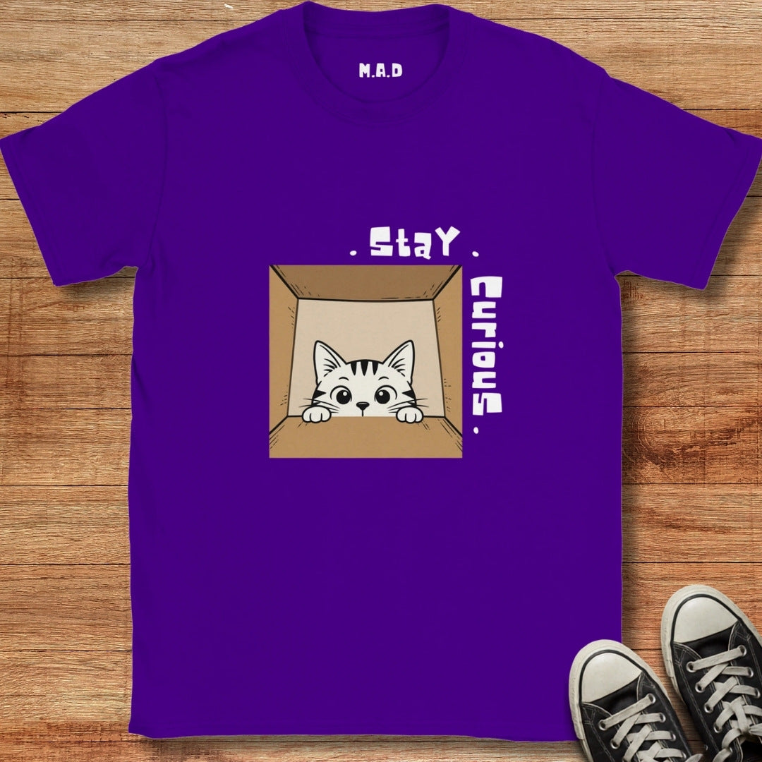 Stay Curious Cat Dark T-shirt