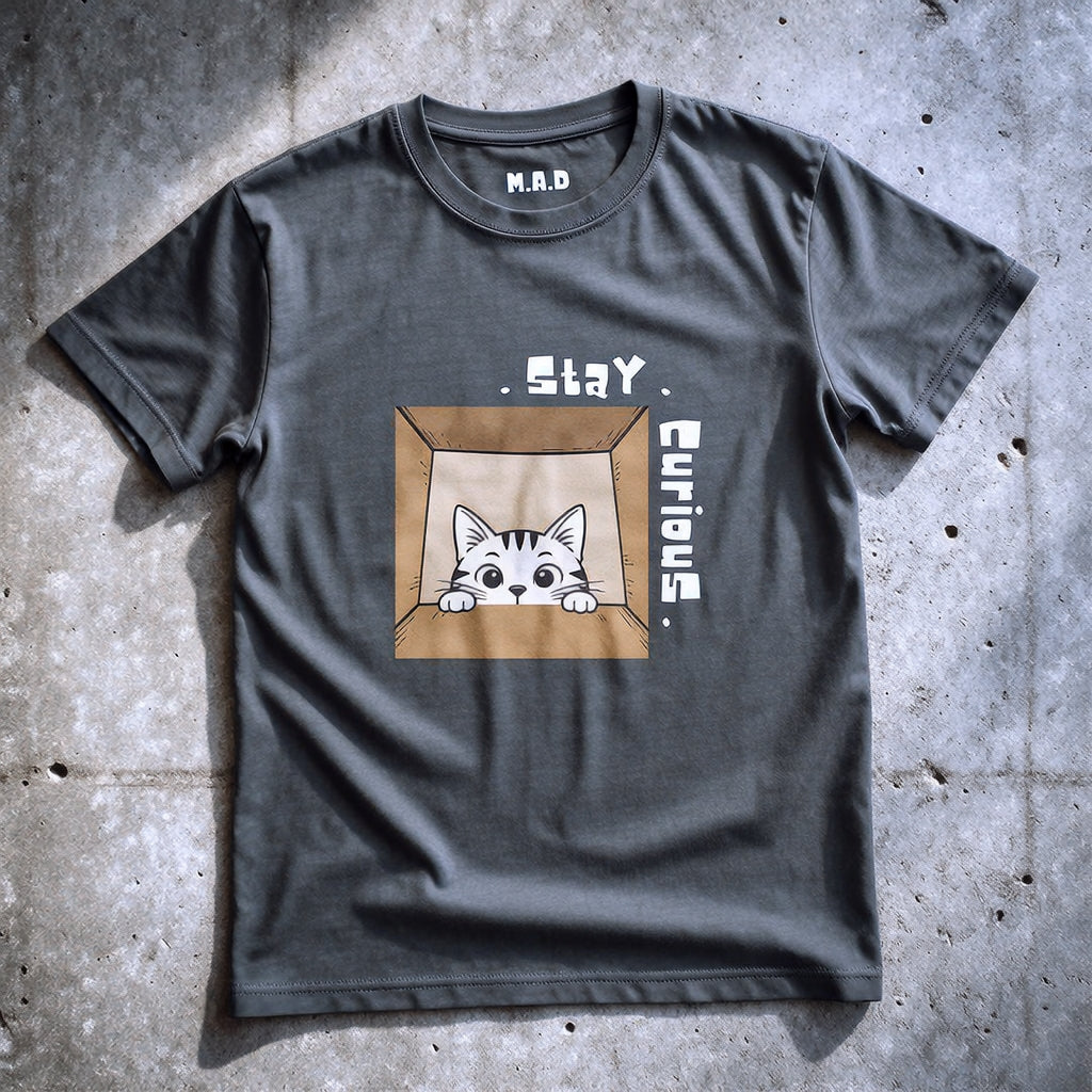 Stay Curious Cat Dark T-shirt