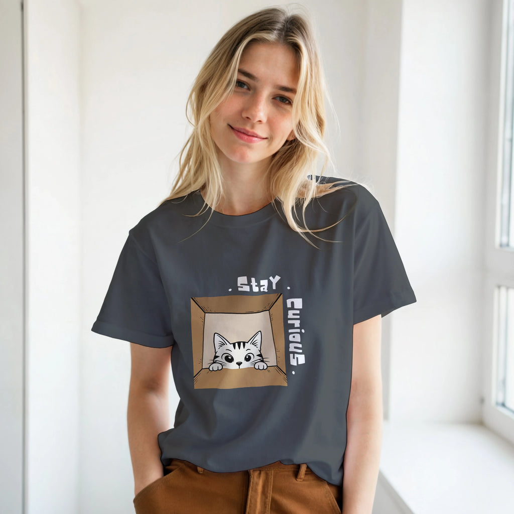 Stay Curious Cat Dark T-shirt